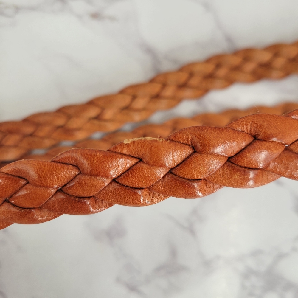 Braided Leather Waist Belt in Cognac with Gold Tone Buckle - Picture 7 of 10